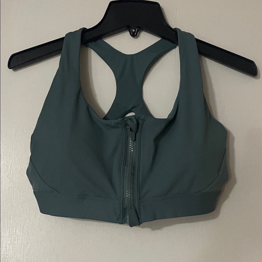 Avia sage green Front-Zip Sports Bra
